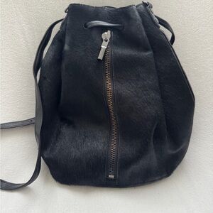 Black Drawstring Backpack with Zipper